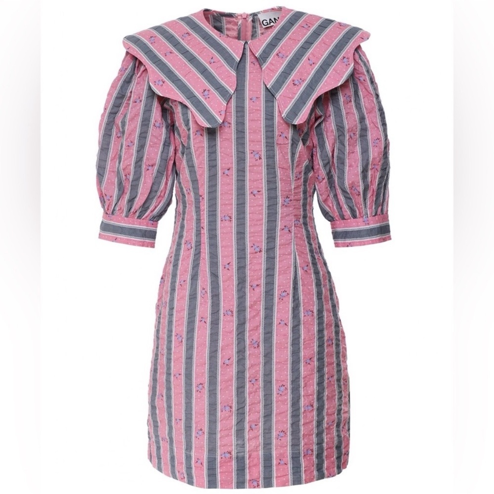 GANNI Pink & Grey Collared Dress